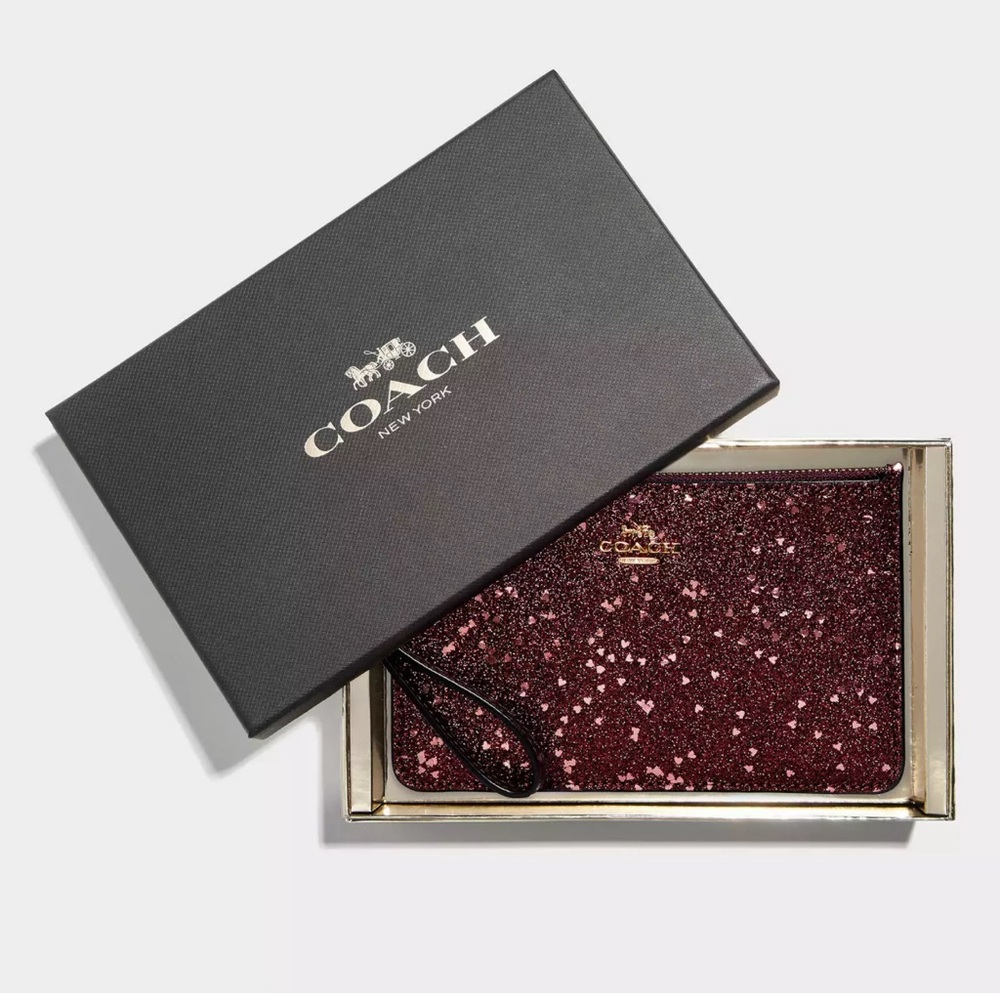 NWT Coach small wristlet with heart glitter (boxed)